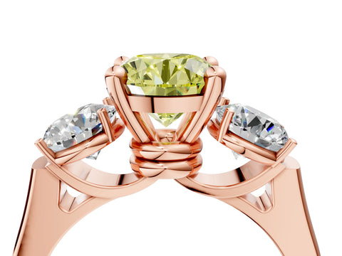 Rose gold Three-Stone Fancy Yellow Round Cut Brilliant Diamond Trellis Ring with Comfort Fit Band_4