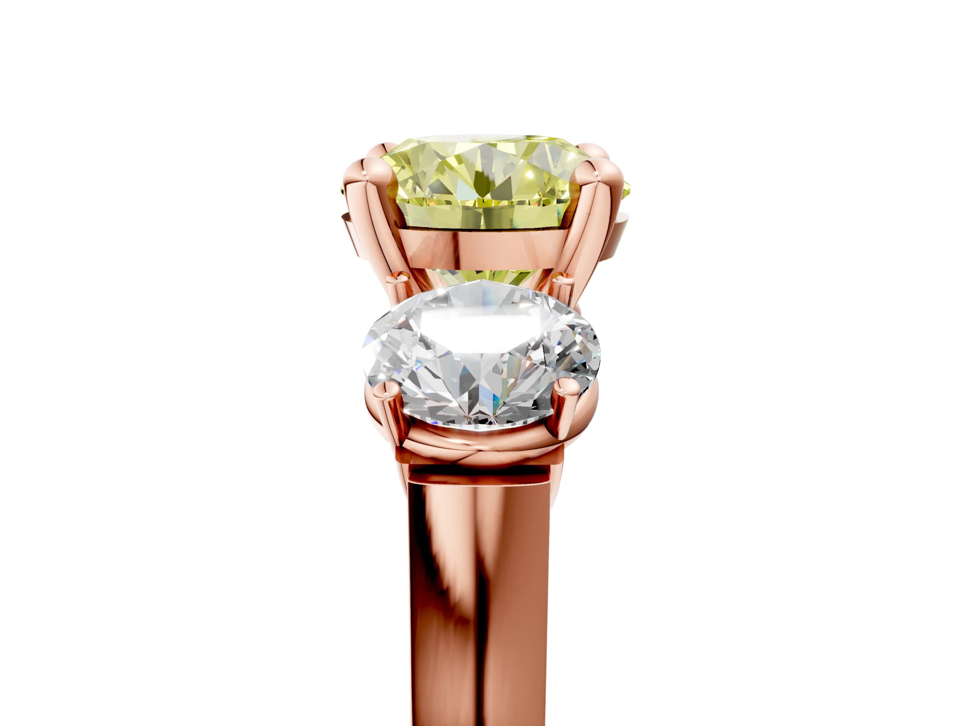 Rose gold Three-Stone Fancy Yellow Round Cut Brilliant Diamond Trellis Ring with Comfort Fit Band_5