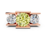 Rose gold Three Stone Fancy Yellow Round Cut Cut Channel Set Diamond Ring