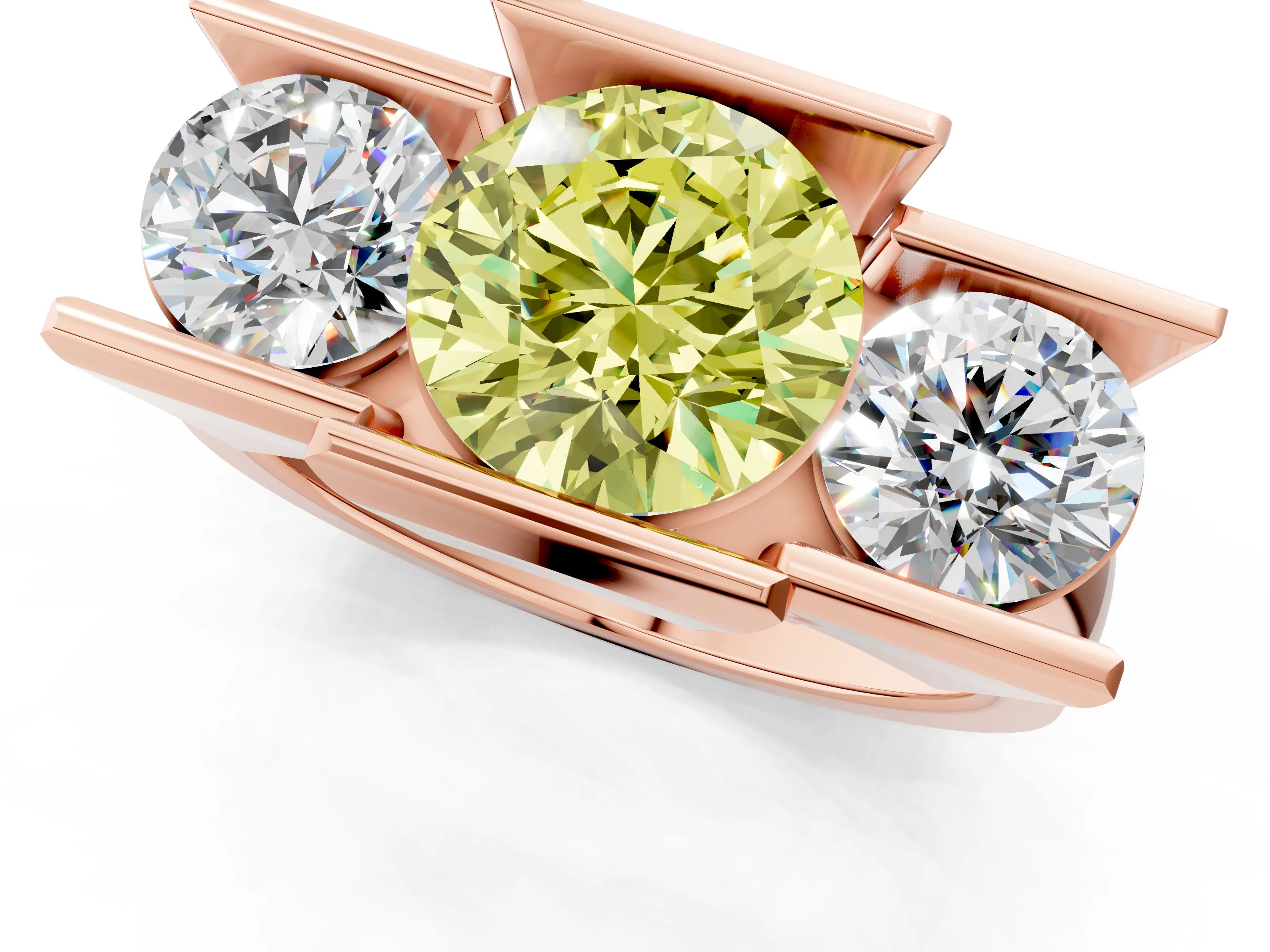 Rose gold Three Stone Fancy Yellow Round Cut Cut Channel Set Diamond Ring_1