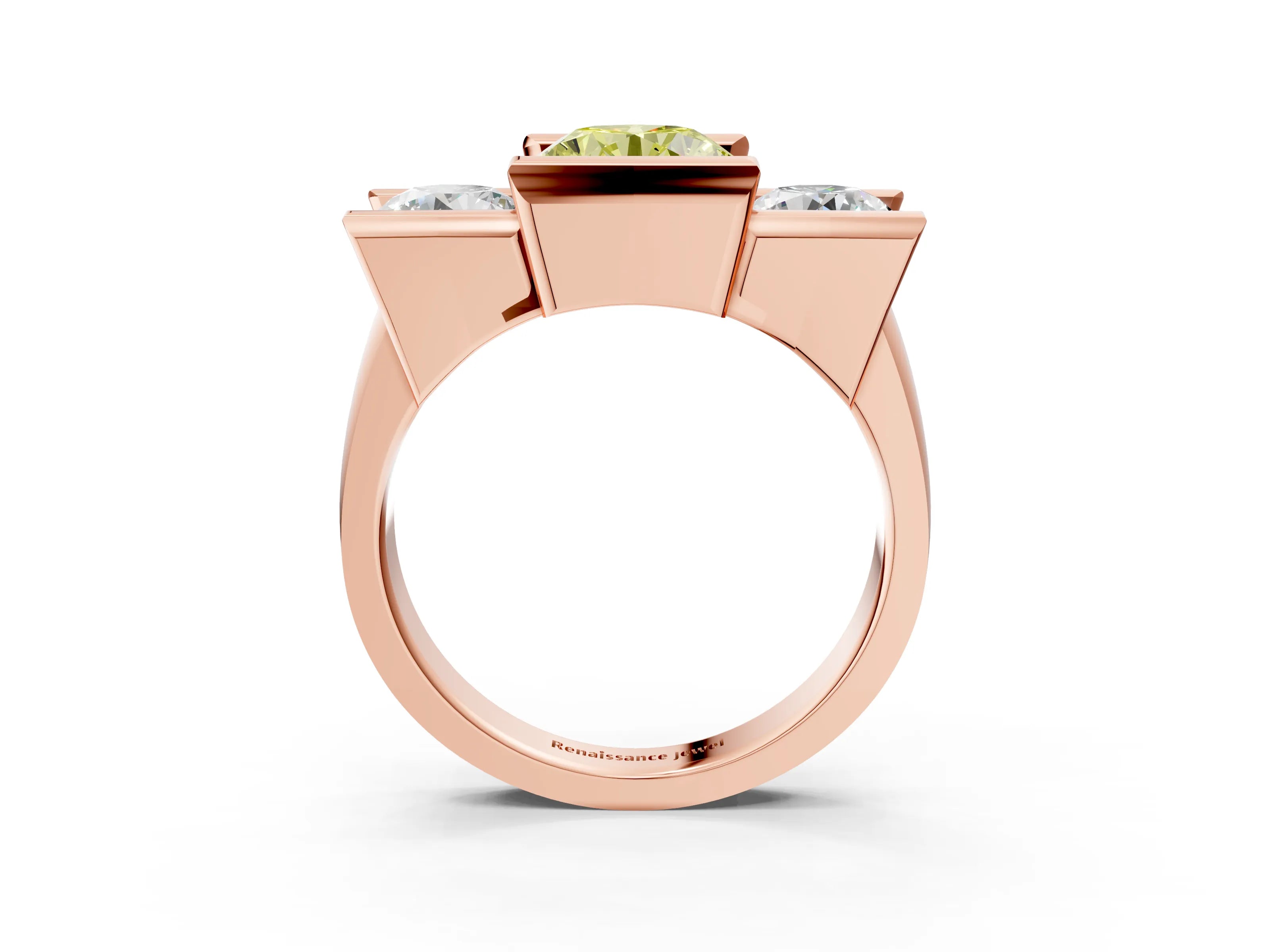 Rose gold Three Stone Fancy Yellow Round Cut Cut Channel Set Diamond Ring_3