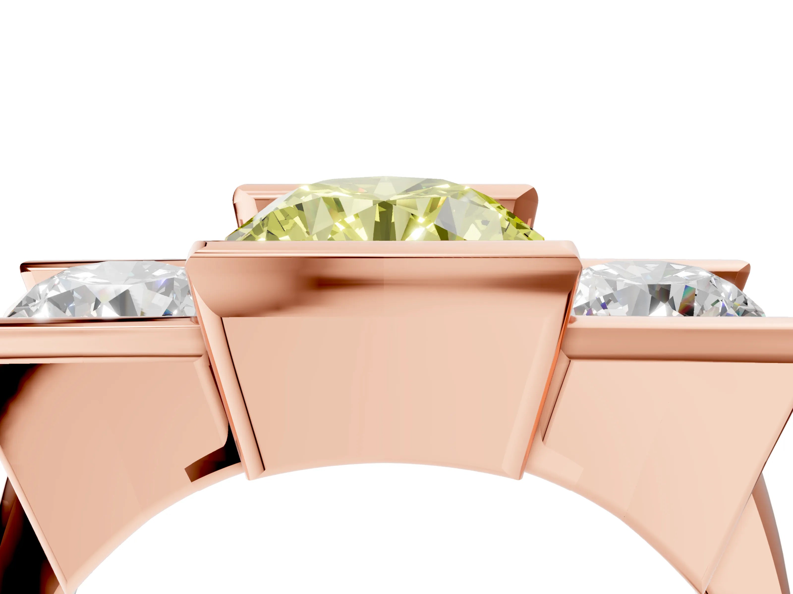 Rose gold Three Stone Fancy Yellow Round Cut Cut Channel Set Diamond Ring_4