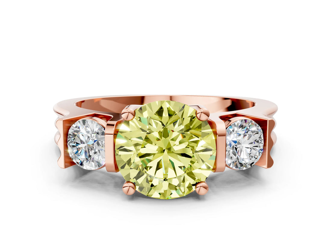 Rose gold Three-Stone Fancy Yellow Round Cut Cut Classic Band Prong Setting Ring