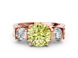 Rose gold Three-Stone Fancy Yellow Round Cut Cut Classic Band Prong Setting Ring