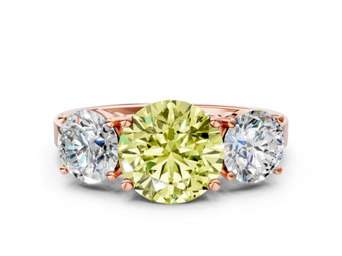 Rose gold Three-Stone Fancy Yellow Round Cut Cut Diamond Engagement Ring with Flat Band and Four-Prong Setting_12