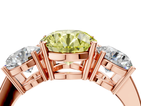 Rose gold Three-Stone Fancy Yellow Round Cut Cut Diamond Engagement Ring with Flat Band and Four-Prong Setting_16