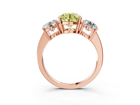 Rose gold Three-Stone Fancy Yellow Round Cut Cut Diamond Engagement Ring with Flat Band and Four-Prong Setting_3