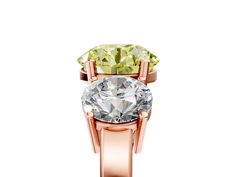 Rose gold Three-Stone Fancy Yellow Round Cut Cut Diamond Engagement Ring with Flat Band and Four-Prong Setting_5