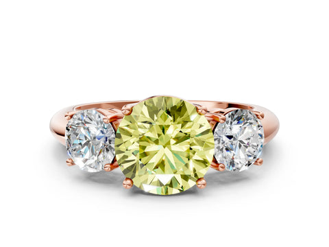 Rose gold Three-Stone Fancy Yellow Round Cut Cut Diamond Engagement Ring with Prong Setting on a White Gold Band_24