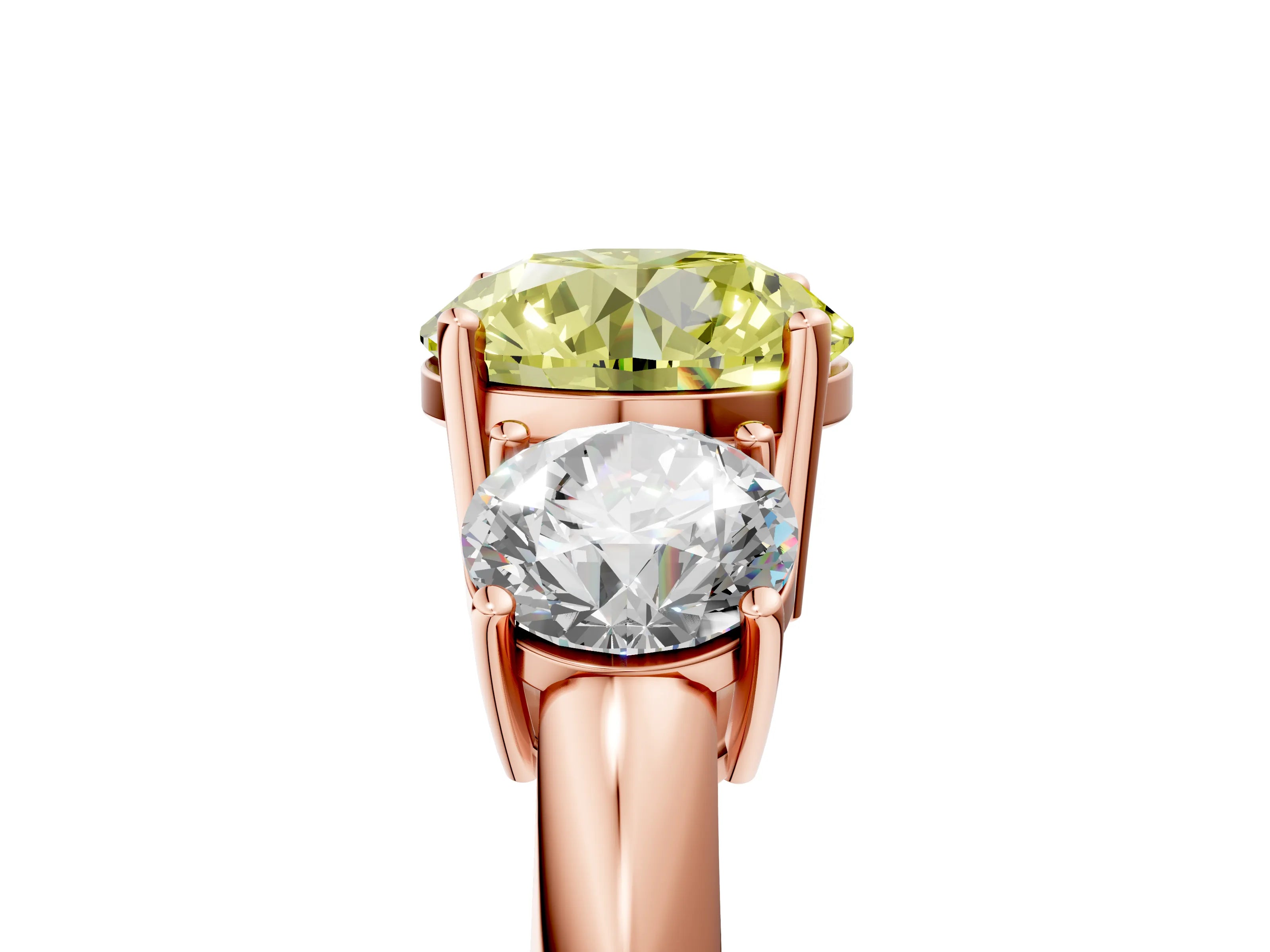 Rose gold Three-Stone Fancy Yellow Round Cut Cut Diamond Engagement Ring with Prong Setting on a White Gold Band_29