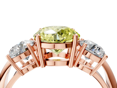 Rose gold Three-Stone Fancy Yellow Round Cut Cut Diamond Engagement Ring with Prong Setting on a White Gold Band_4