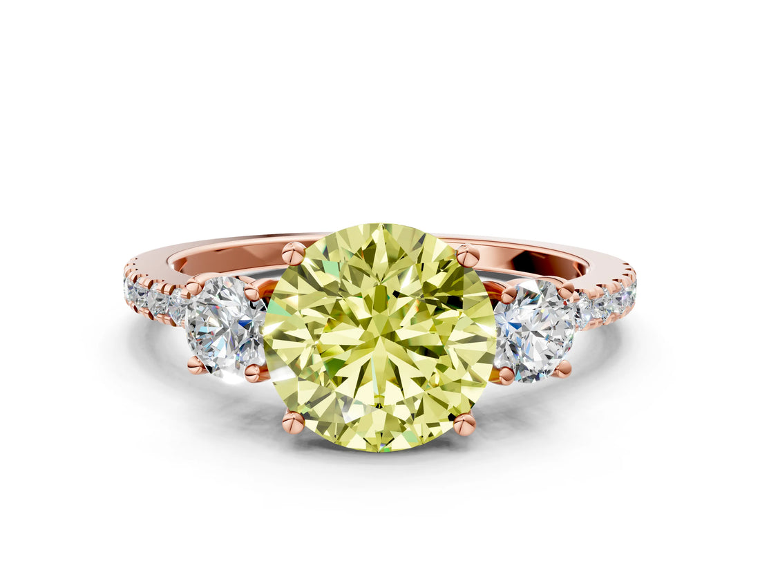 Rose gold Three-Stone Fancy Yellow Round Cut Cut Diamond Pavé Band with Prong Setting_15