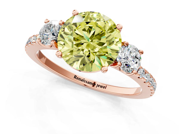 Rose gold Three-Stone Fancy Yellow Round Cut Cut Diamond Pavé Band with Prong Setting