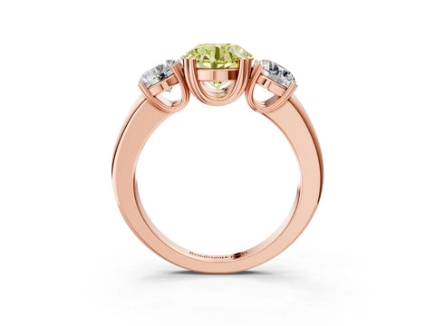 Rose gold Three-Stone Fancy Yellow Round Cut Cut Diamond Ring with Channel Set Band and Four-Prong Setting_3