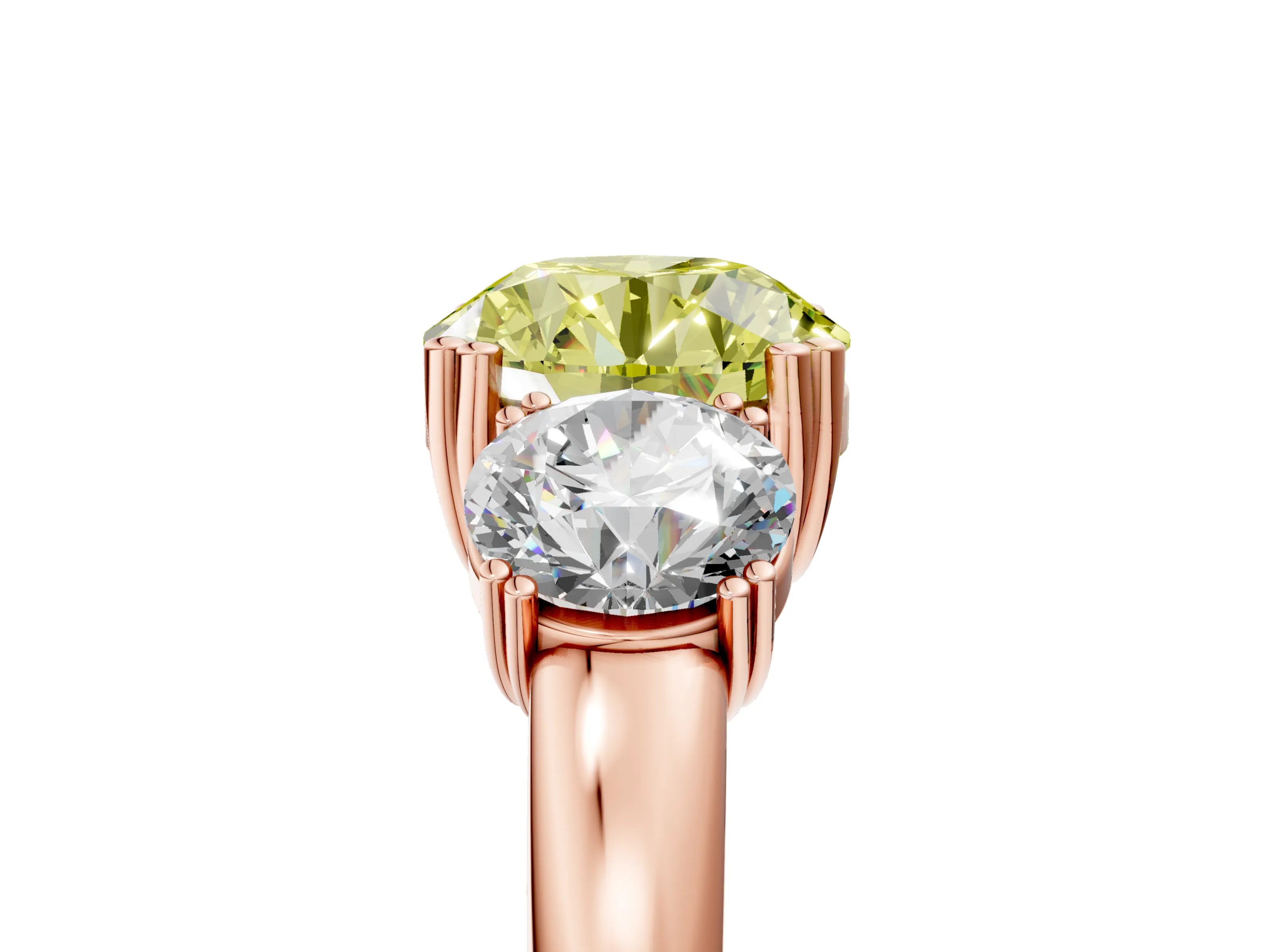 Rose gold Three-Stone Fancy Yellow Round Cut Cut Diamond Ring with Channel Set Band and Four-Prong Setting_5