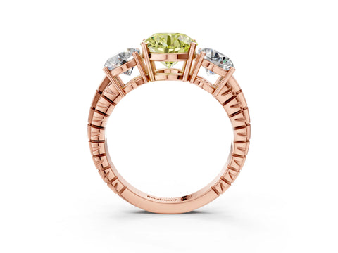 Rose gold Three-Stone Fancy Yellow Round Cut Cut Diamond Ring with Channel-Set Band and Prong Setting_3