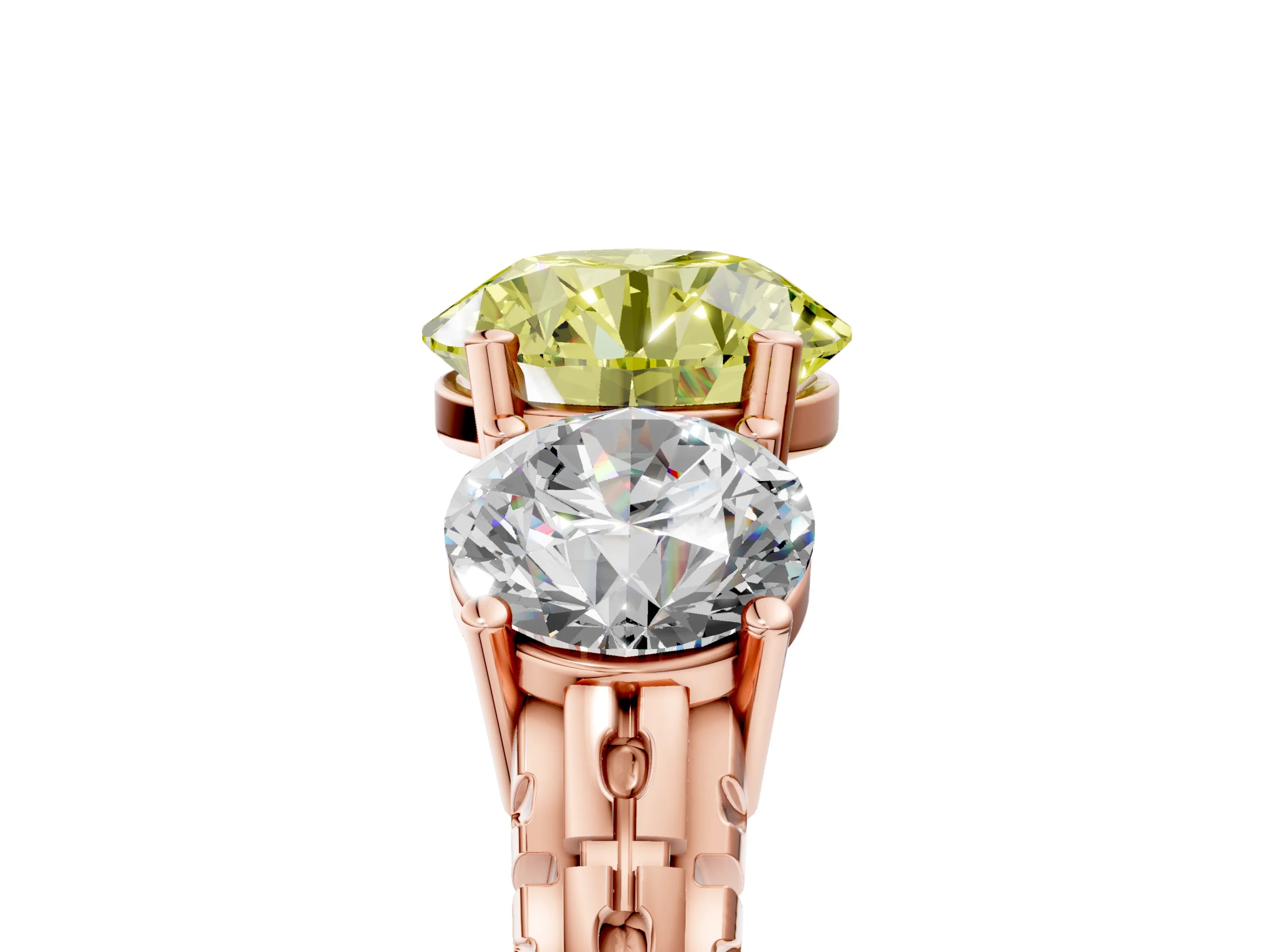 Rose gold Three-Stone Fancy Yellow Round Cut Cut Diamond Ring with Channel-Set Band and Prong Setting_5