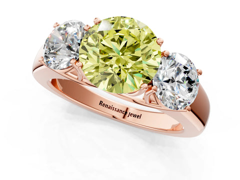 Rose gold Three-Stone Fancy Yellow Round Cut Cut Diamond Ring with Prong Setting and Classic Band_1