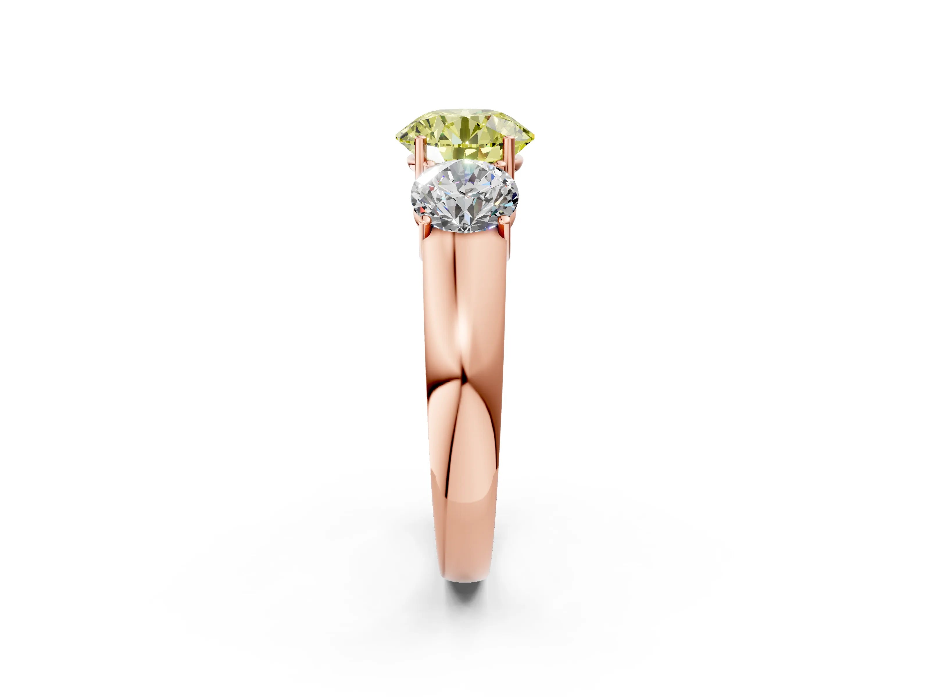 Rose gold Three-Stone Fancy Yellow Round Cut Cut Diamond Ring with Prong Setting and Classic Band_2