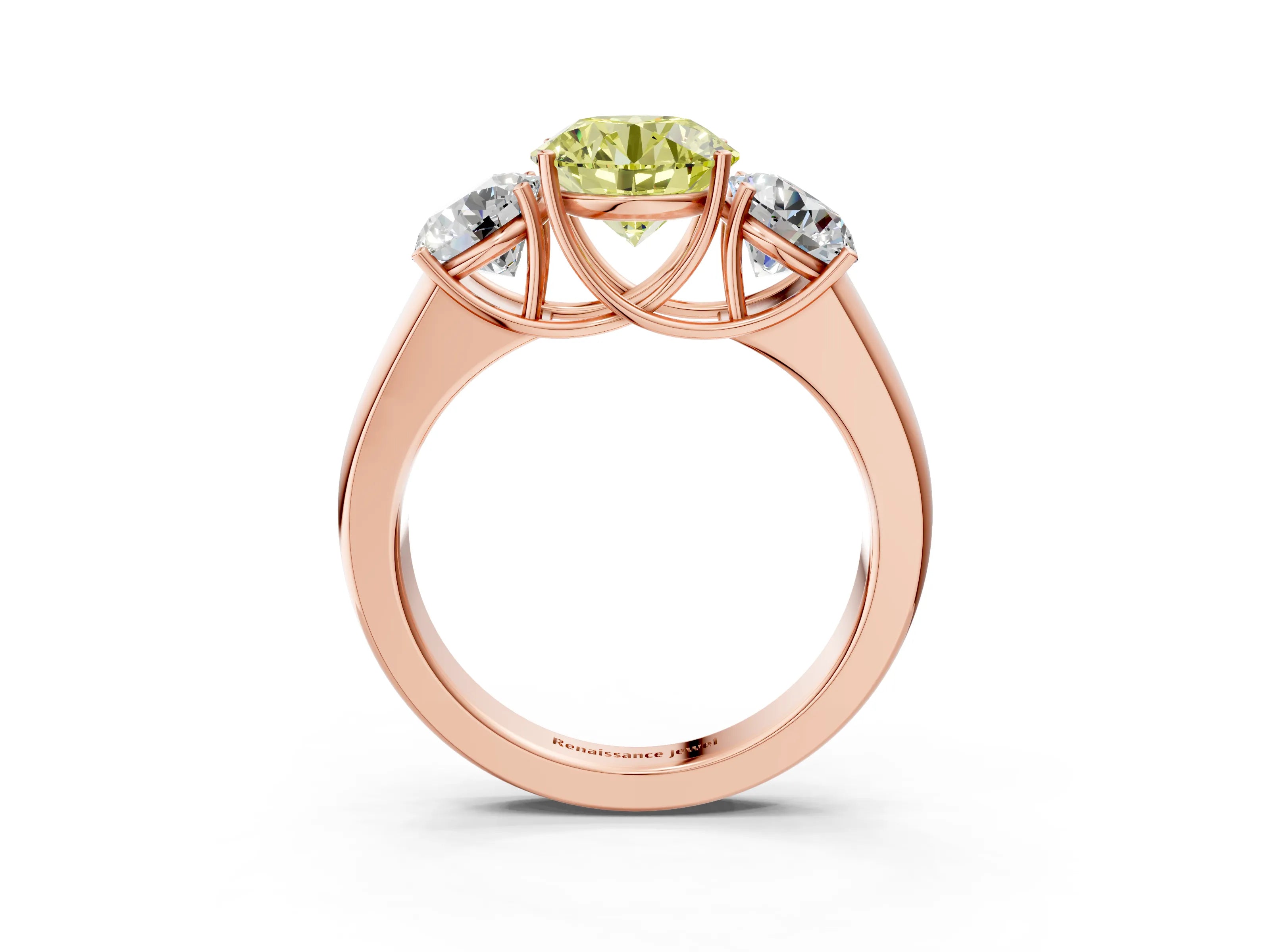 Rose gold Three-Stone Fancy Yellow Round Cut Cut Diamond Ring with Prong Setting and Classic Band_3