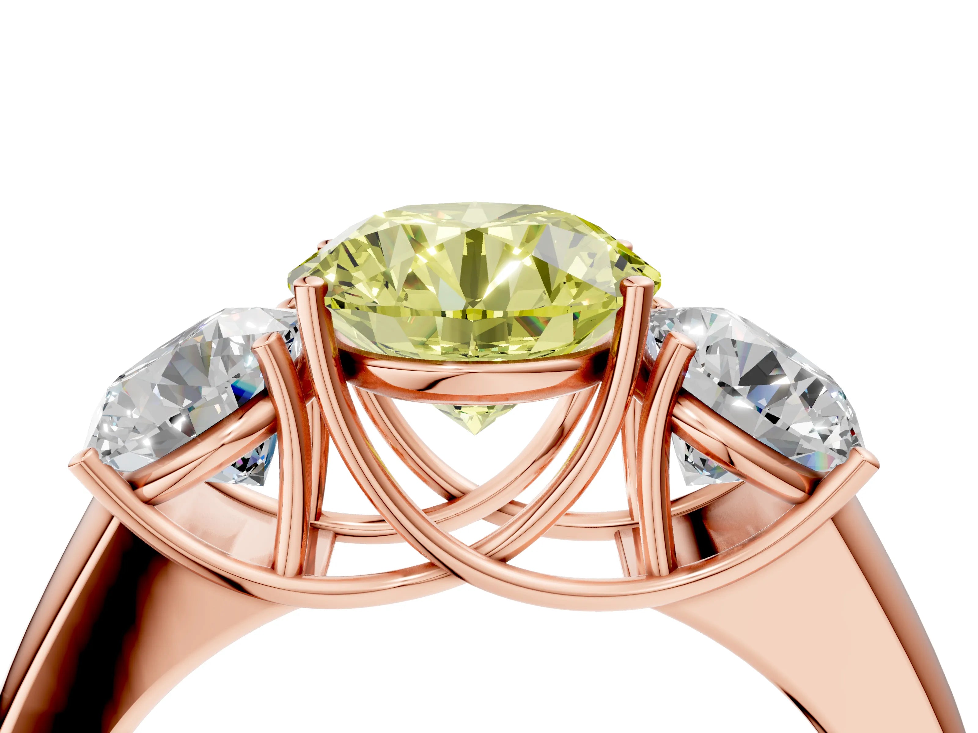 Rose gold Three-Stone Fancy Yellow Round Cut Cut Diamond Ring with Prong Setting and Classic Band_4