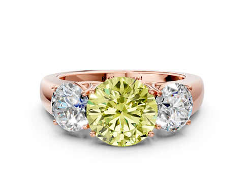 Rose gold Three-Stone Fancy Yellow Round Cut Cut Diamond Ring with Prong Setting and Classic Band