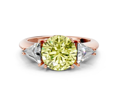 Rose gold Three-Stone Fancy Yellow Round Cut Cut Diamond Ring with Trillion Side Stones and Four-Prong Setting_3