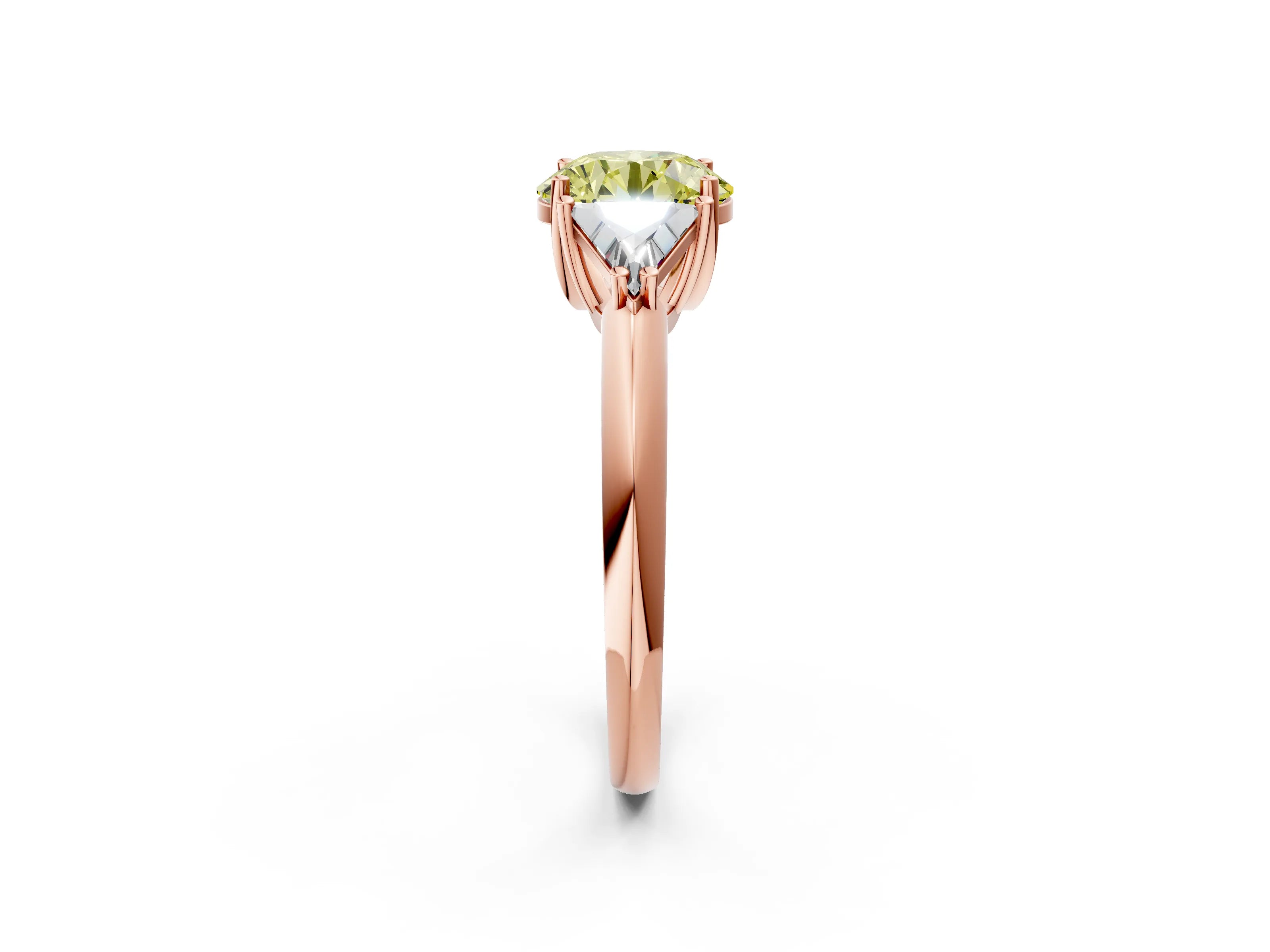 Rose gold Three-Stone Fancy Yellow Round Cut Cut Diamond Ring with Trillion Side Stones and Four-Prong Setting_5