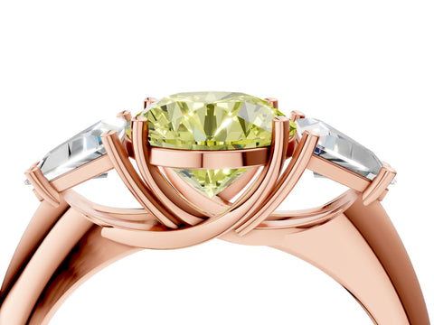 Rose gold Three-Stone Fancy Yellow Round Cut Cut Diamond Ring with Trillion Side Stones and Four-Prong Setting_7