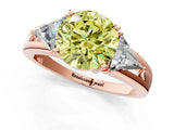 Rose gold Three-Stone Fancy Yellow Round Cut Cut Diamond Ring with Trillion Side Stones on a Split Shank Band_1