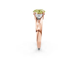 Rose gold Three-Stone Fancy Yellow Round Cut Cut Diamond Ring with Trillion Side Stones on a Split Shank Band_2
