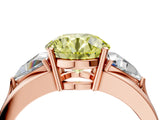 Rose gold Three-Stone Fancy Yellow Round Cut Cut Diamond Ring with Trillion Side Stones on a Split Shank Band_4
