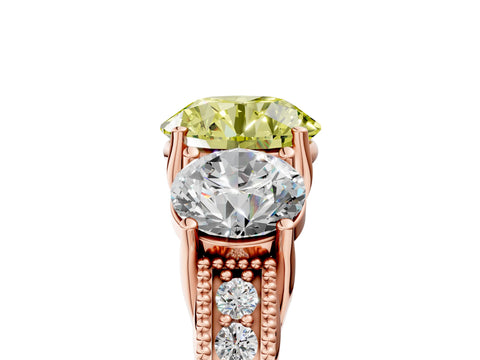 Rose gold Three-Stone Fancy Yellow Round Cut Cut Milgrain Pavé Engagement Ring_17