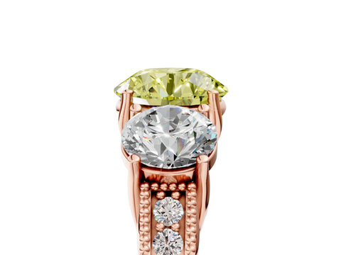Rose gold Three-Stone Fancy Yellow Round Cut Cut Milgrain Pavé Engagement Ring_5