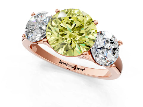 Rose gold Three-Stone Fancy Yellow Round Cut Cut Solitaire Ring with Classic Prong Setting_1