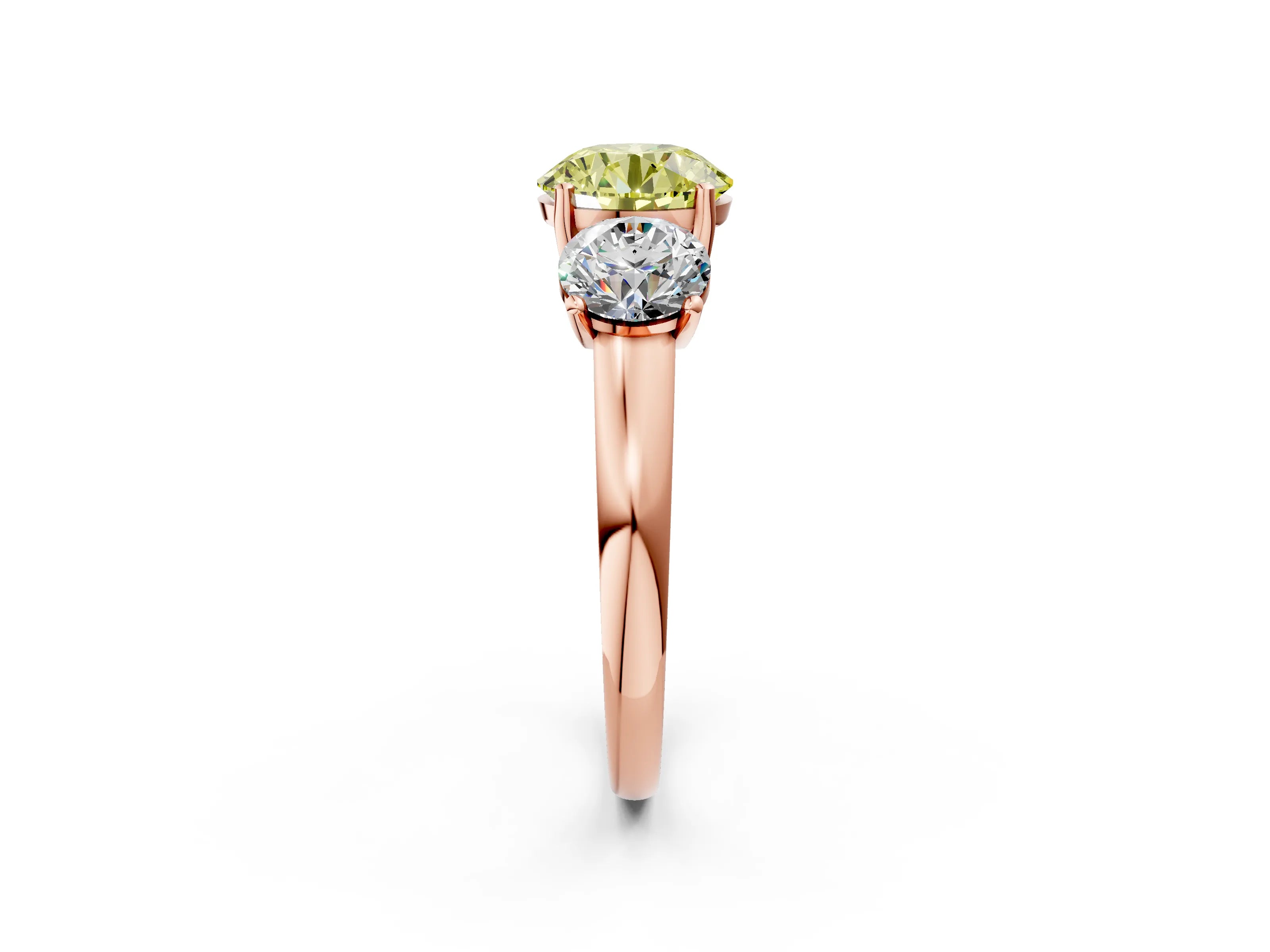 Rose gold Three-Stone Fancy Yellow Round Cut Cut Solitaire Ring with Classic Prong Setting_2