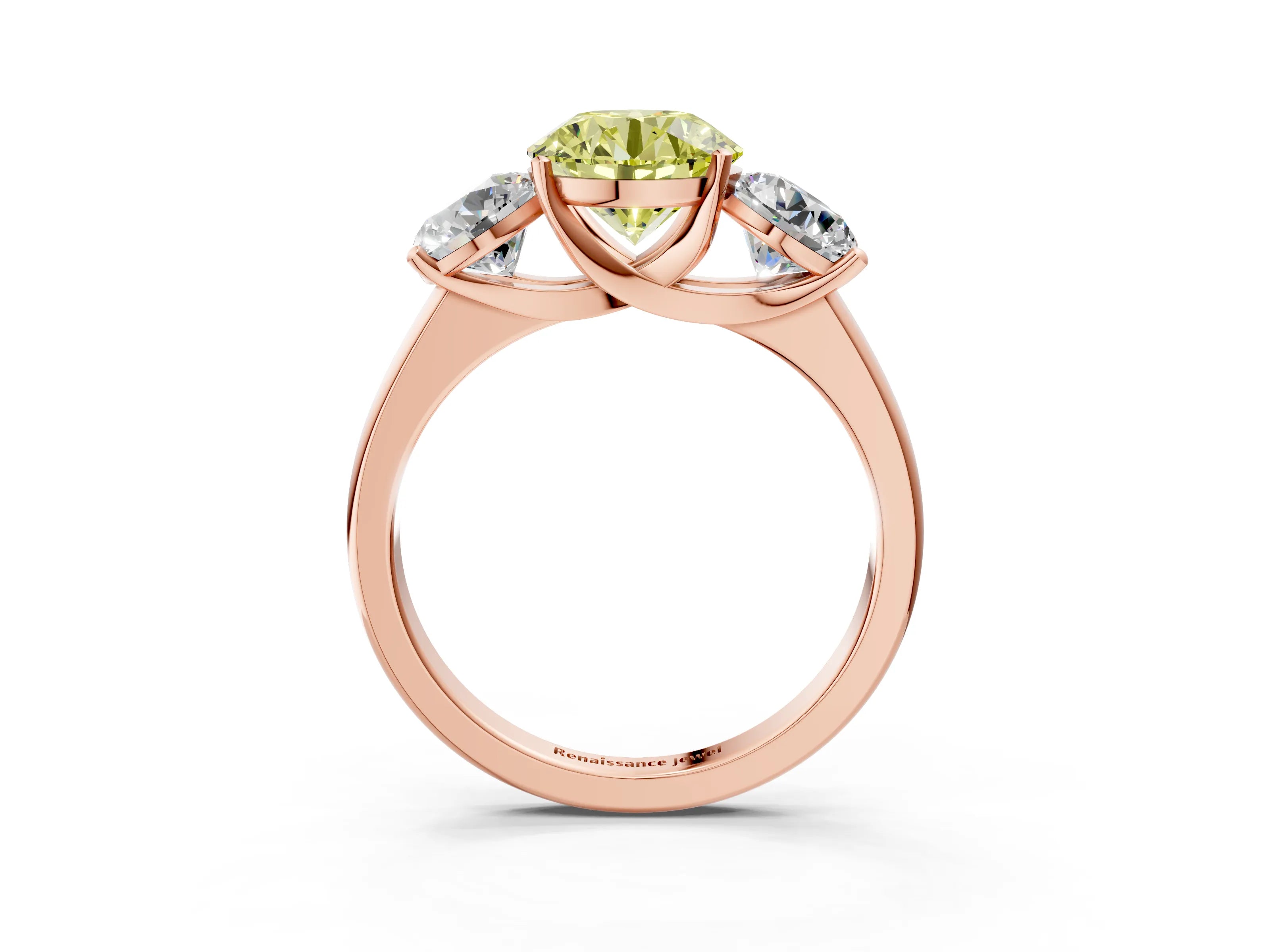 Rose gold Three-Stone Fancy Yellow Round Cut Cut Solitaire Ring with Classic Prong Setting_3
