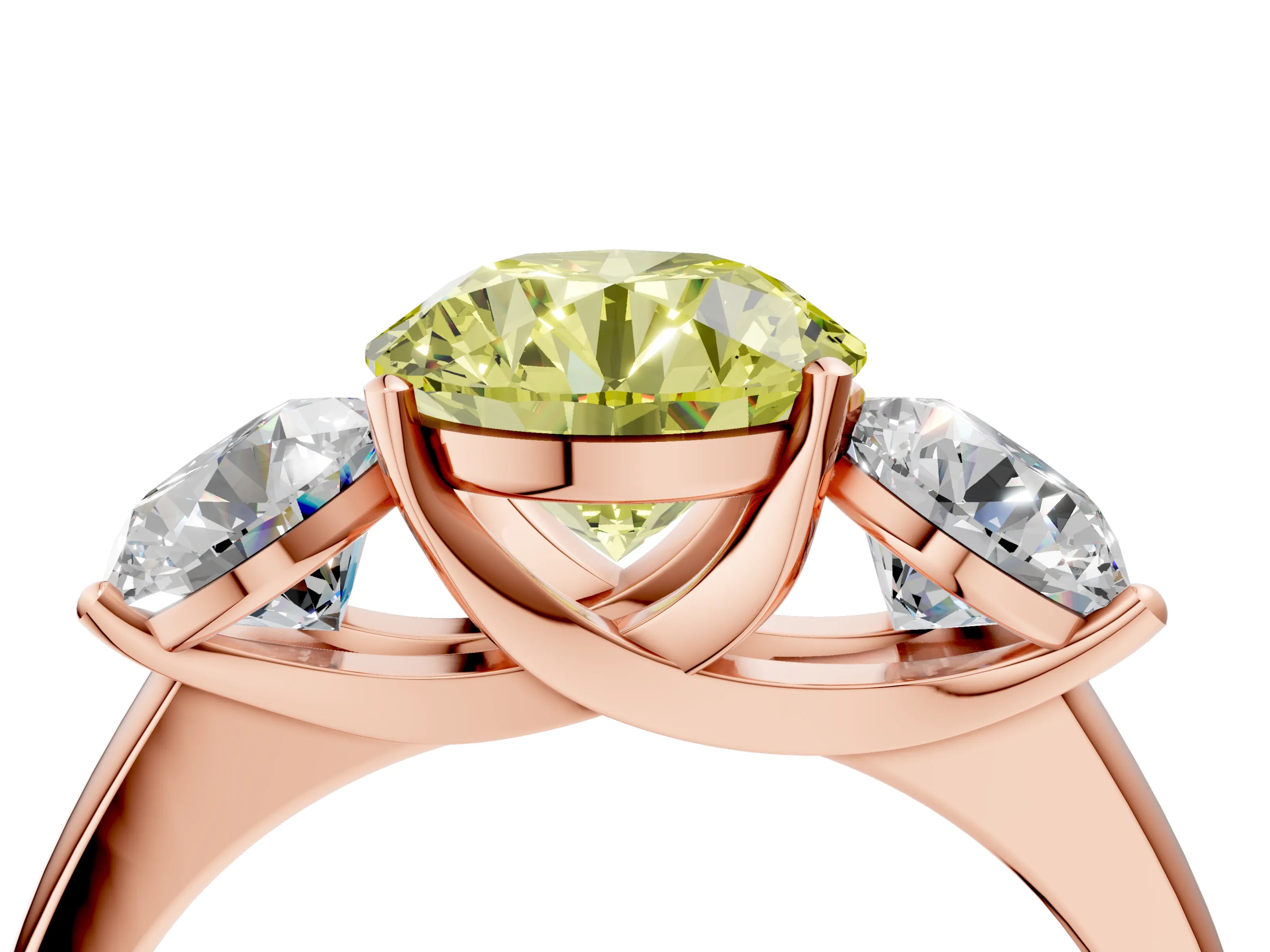 Rose gold Three-Stone Fancy Yellow Round Cut Cut Solitaire Ring with Classic Prong Setting_4