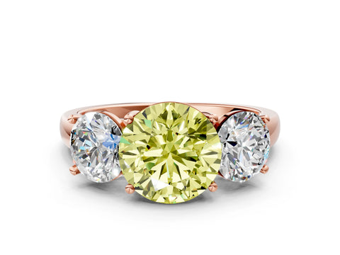 Rose gold Three-Stone Fancy Yellow Round Cut Cut Solitaire Ring with Classic Prong Setting