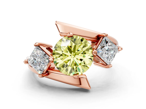 Rose gold Three-Stone Fancy Yellow Round Cut Cut Tension Band Ring with Four-Prong Setting