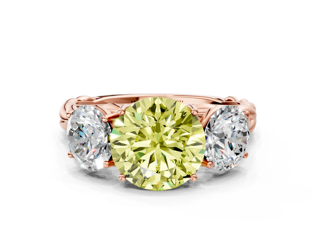 Rose gold Three-Stone Fancy Yellow Round Cut Diamond Braided Band Ring with Four-Prong Setting_34