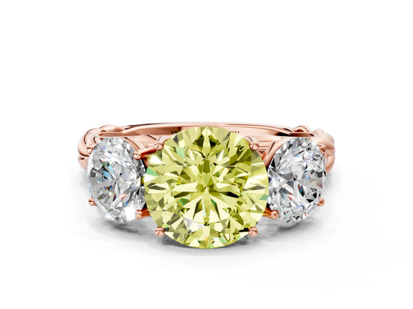 Rose gold Three-Stone Fancy Yellow Round Cut Diamond Braided Band Ring with Four-Prong Setting