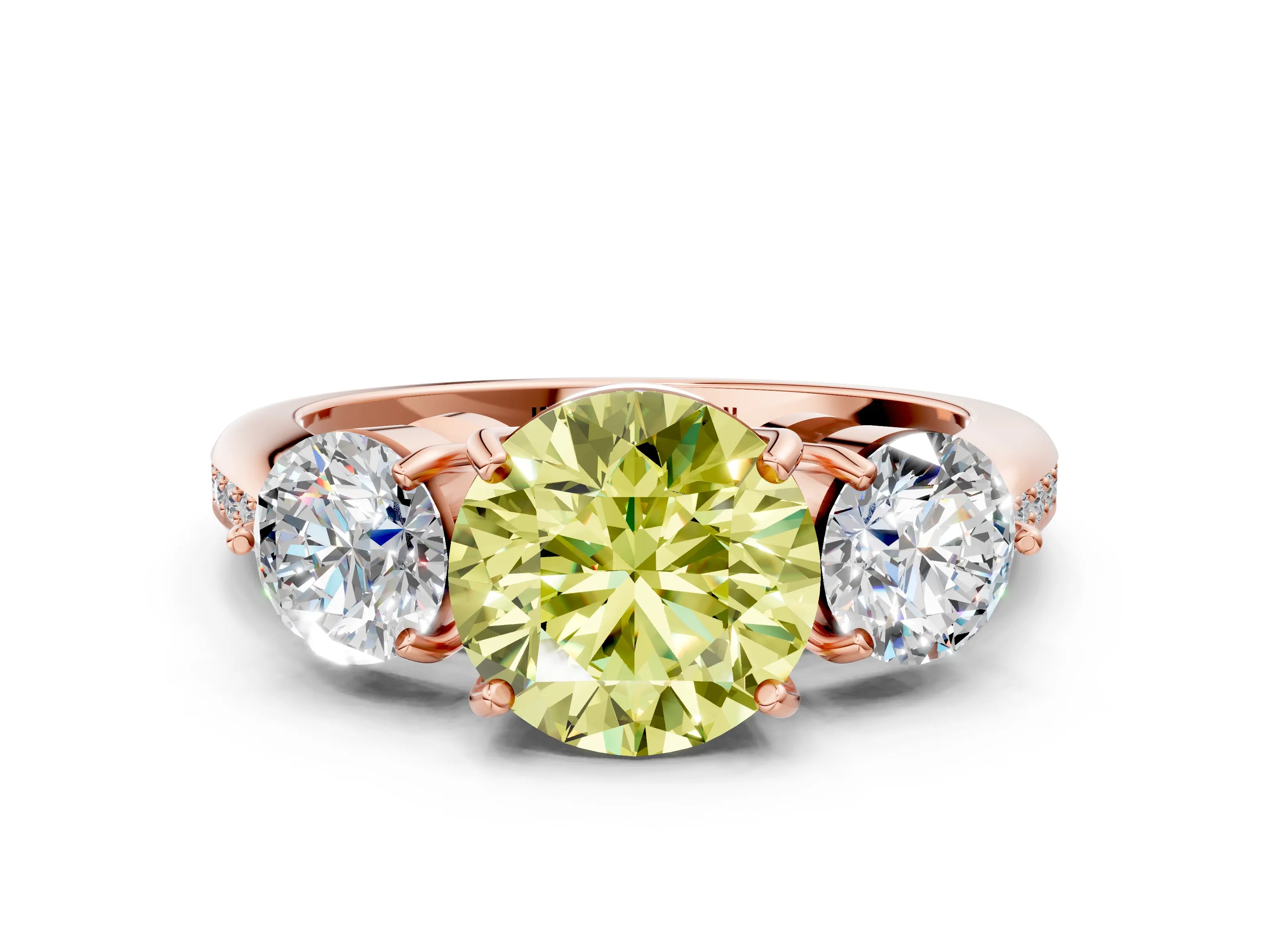 Rose gold Three-Stone Fancy Yellow Round Cut Diamond Channel Set Engagement Ring with Prong Setting_12