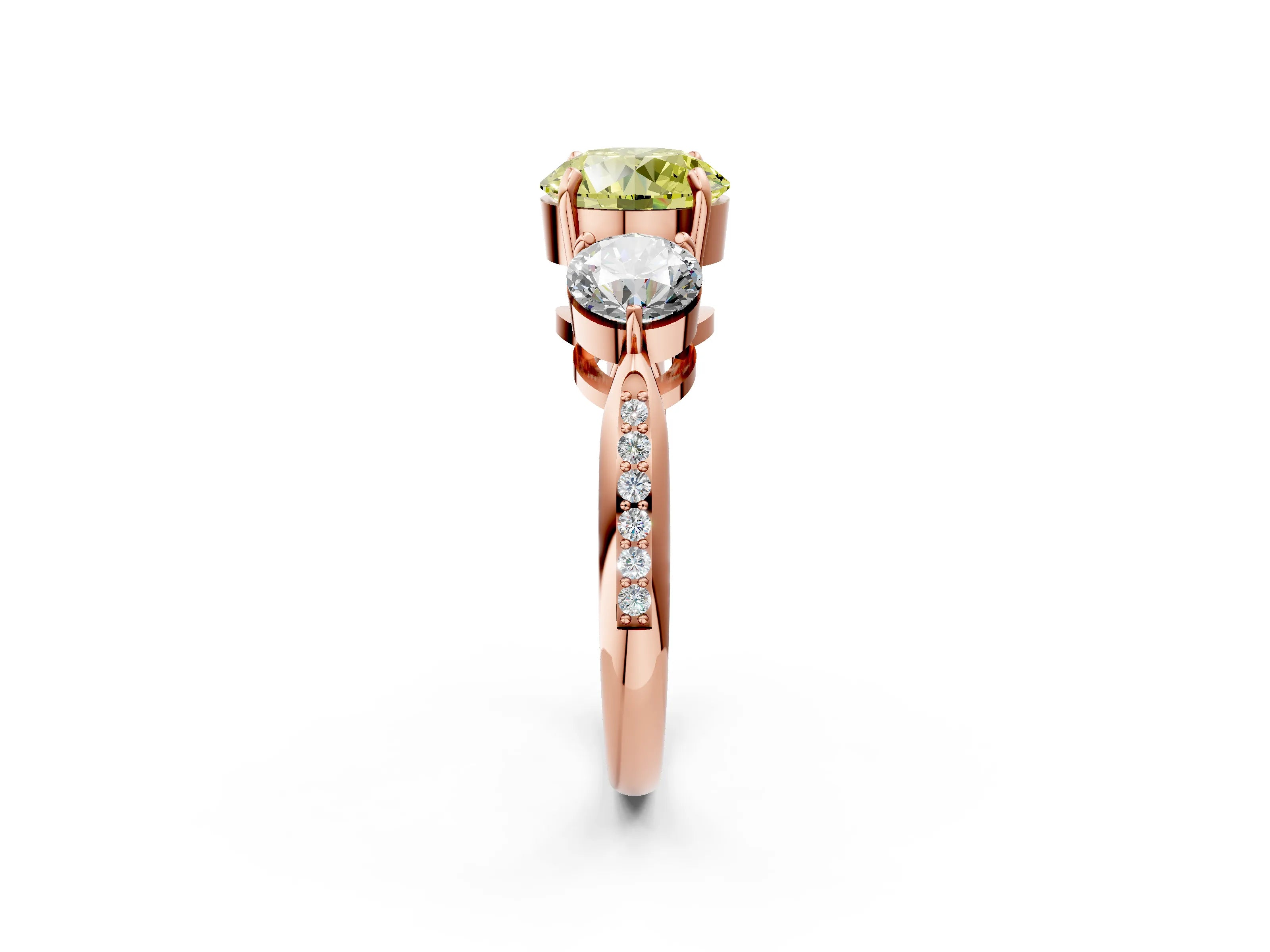 Rose gold Three-Stone Fancy Yellow Round Cut Diamond Channel Set Engagement Ring with Prong Setting_14
