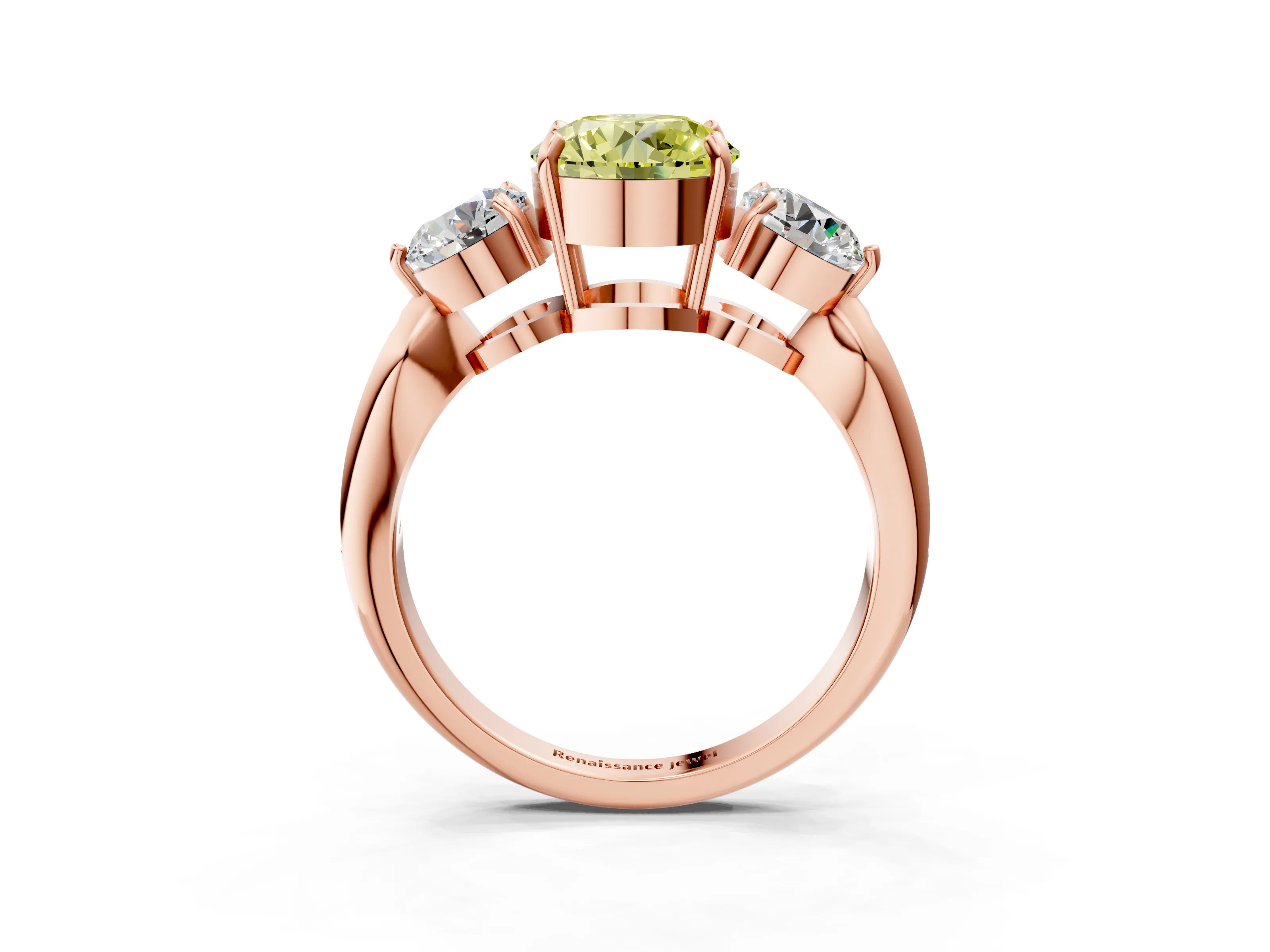 Rose gold Three-Stone Fancy Yellow Round Cut Diamond Channel Set Engagement Ring with Prong Setting_15