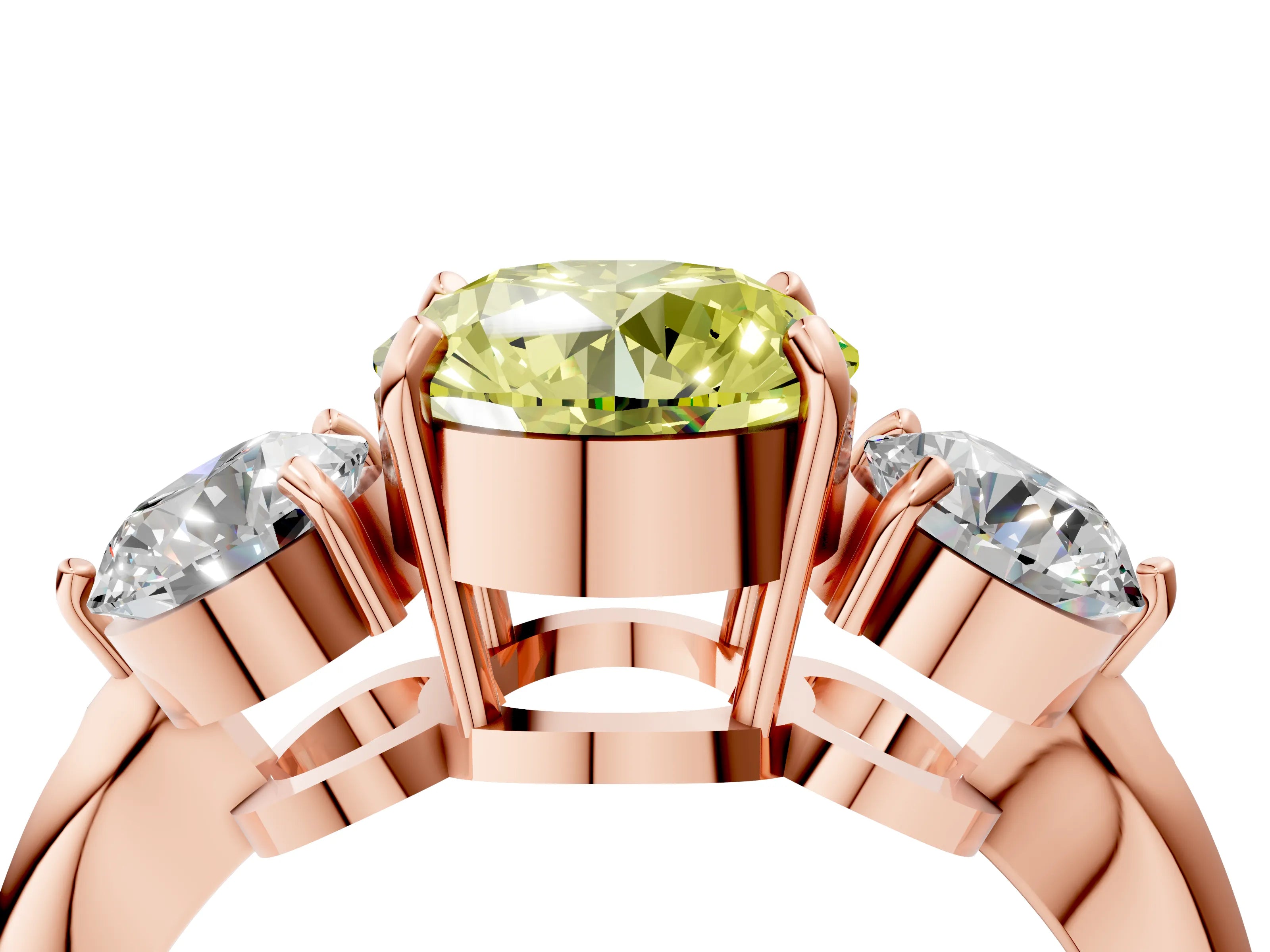 Rose gold Three-Stone Fancy Yellow Round Cut Diamond Channel Set Engagement Ring with Prong Setting_16