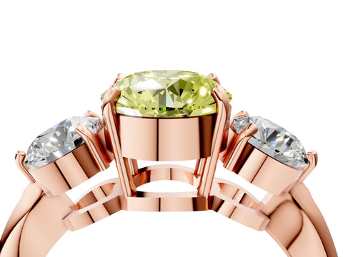 Rose gold Three-Stone Fancy Yellow Round Cut Diamond Channel Set Engagement Ring with Prong Setting_16