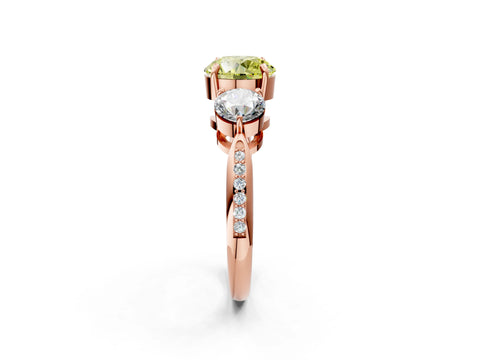 Rose gold Three-Stone Fancy Yellow Round Cut Diamond Channel Set Engagement Ring with Prong Setting_2