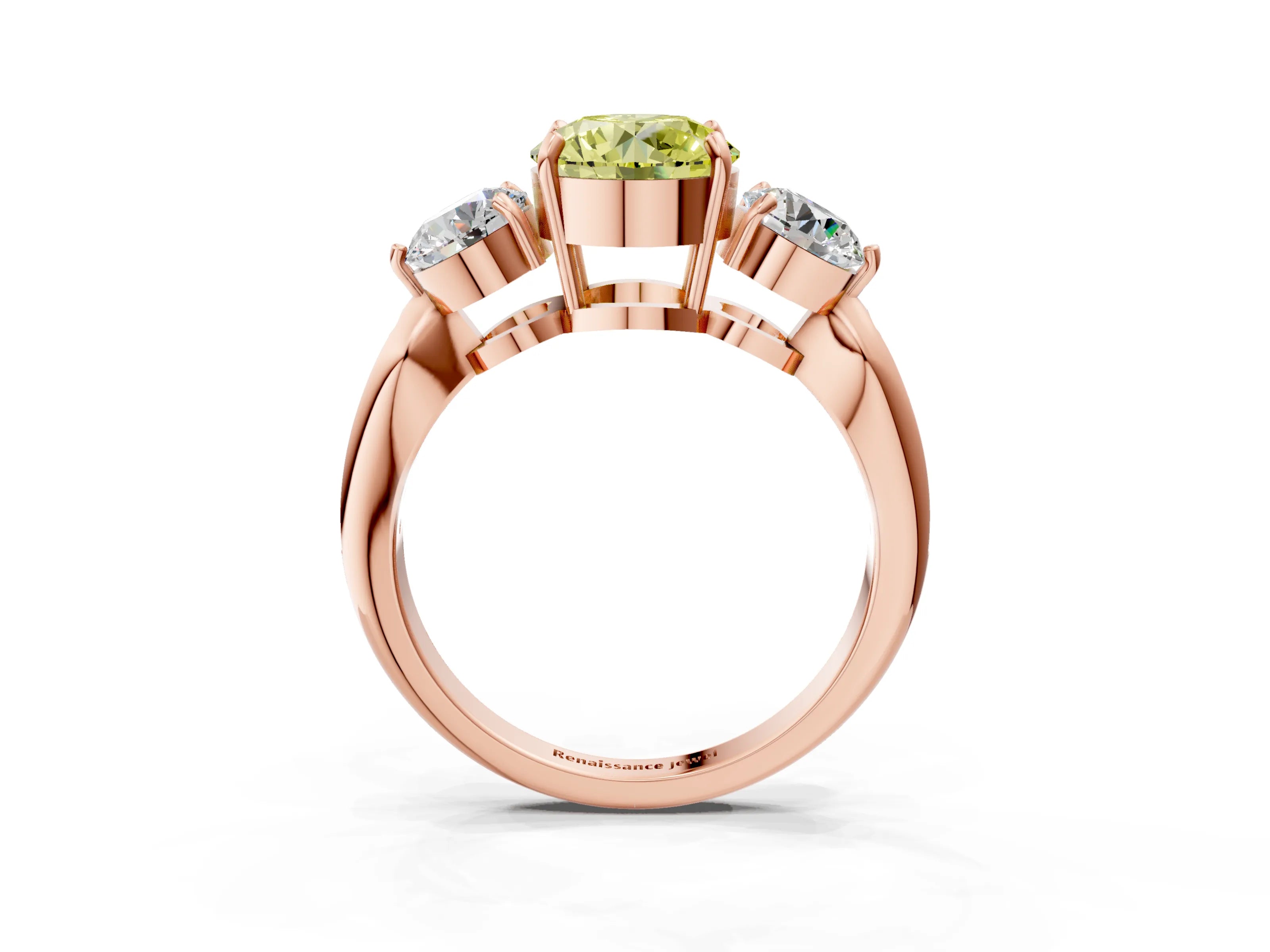 Rose gold Three-Stone Fancy Yellow Round Cut Diamond Channel Set Engagement Ring with Prong Setting_3
