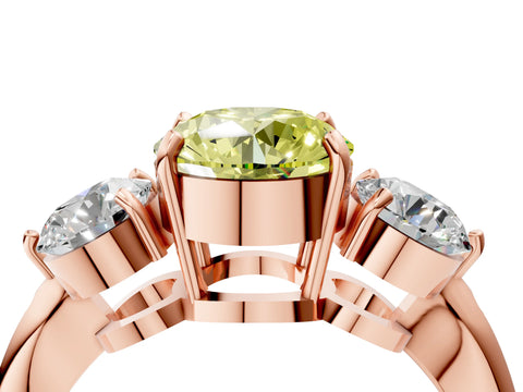 Rose gold Three-Stone Fancy Yellow Round Cut Diamond Channel Set Engagement Ring with Prong Setting_4